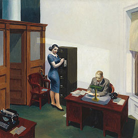  De noche en la oficina  (1940), de Edward Hopper, del Art Institute de Chicago y expuesto en la Tate de Londres.