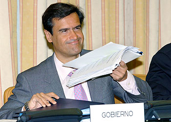 El ministro de Justicia, Juan Fernando López Aguilar, durante su comparecencia en el Congreso.