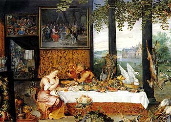 Fragmento de 'El gusto', de Jan Brueguel de Velours (1568-1625), en el Museo del Prado.