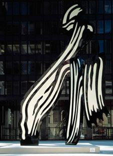Instalación de la escultura  Brushstroke  (1996), de Roy Lichtenstein, en Nueva York.