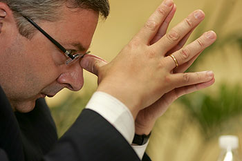 José Blanco, durante la entrevista, celebrada en su despacho de la sede central del PSOE.