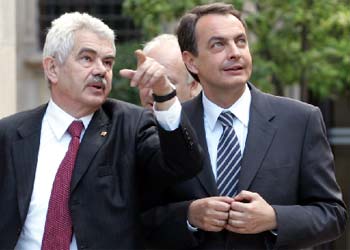 Pasqual Maragall y José Luis Rodríguez Zapatero, el 8 de mayo en el Palau de la Generalitat.