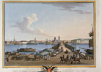  Vista del puente Sant Isaac desde la isla de Vassielievski,  obra de Benjamin Patersen de 1799.