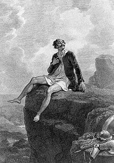 Detalle de la obra  Penitencia de Don Quijote en Sierra Morena,  de Francis Engleheart (1818), sobre dibujo de Robert Smirke.