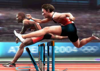 Prueba de 400 metros vallas de 'Athens 2004'.