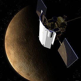 Recreación de la llegada de la nave Messeger, cuya ventana de lanzamiento se abre hoy, a Mercurio.