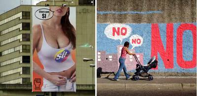 Propaganda por el  sí  y el  no  en distintos puntos de Caracas.