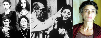 A la izquierda, un fotograma de  Demonios en el jardín  , de Gutiérrez Aragón; en el centro, Luis Buñuel dirigiendo a Ángela Molina en   Ese oscuro objeto del deseo  ; a la derecha, la actriz caracterizada para la serie de de televisión   Imperium .