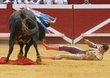 Sebastián Castella, tras ser cogido por el toro.