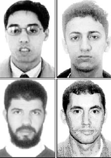 De izquierda a derecha y de arriba  abajo, Jamal Ahmidan,  El Chino ; rnrnAsrih Rifaat Anouar, Abdennabi Kounjaa,  Abdllah , y Rachid Oulad Akcha.