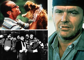 Jack Nicholson  (de izquierda a derecha y de arriba abajo) en  El cartero siempre llama dos veces, Batman, Mejor... imposible , y con Diane Keaton en  Cuando menos te lo esperas. 