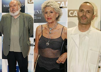 De izquierda a derecha, José Luis Cuerda, Pilar Bardem y Miguel Bosé. rnrn ULY MARTÍN