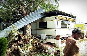 Un árbol cayó sobre una caravana en el cámping El Garbí de Puçol, la noche del viernes, debido a la fuerte tormenta.