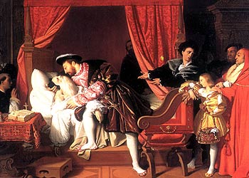 El cuadro  Francisco I recoge los últimos suspiros de Leonardo da Vinci  (1818), de Jean-Auguste-Dominique Ingres.