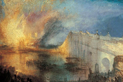  Incendio de las cámaras de los Lores y de los Comunes el 16 de octubre de 1834,  óleo sobre tela de Turner, procedente del Museo de Arte de Filadelfia.