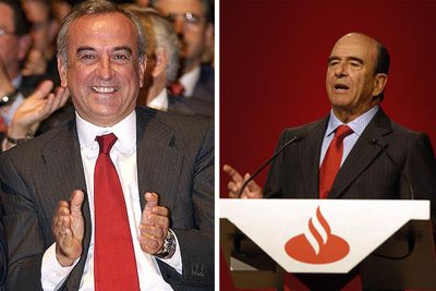 Francisco Gómez Roldán (izquierda) y Emilio Botín, en la junta extraordinaria de accionistas. rnrn EFE