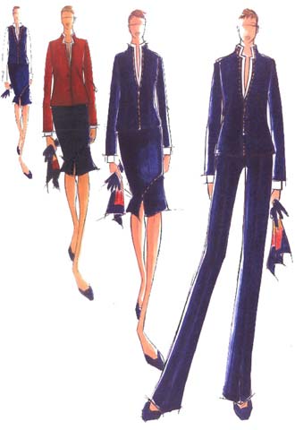 Apunte de los uniformes de Iberia para tierra y  chaquetas rojas .