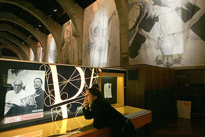 Una visitante ante uno de los paneles de la exposición  Dalí, una vida de libro,  en la Biblioteca de Cataluña.