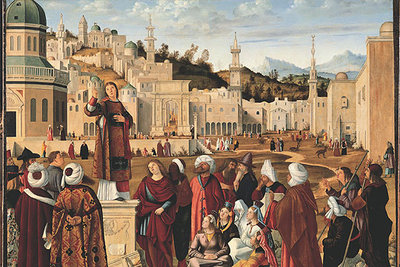  San Esteban predicando  (1514), una de las obras de Carpaccio expuestas en la Academia de Bellas Artes de Venecia.