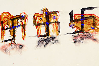 'Eagle, svastikas, victims' (1968), obra de Nancy Spero.