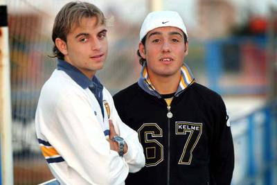 Font (a la izquierda) y Cazorla, en uno de los campos de entrenamiento del Villarreal.