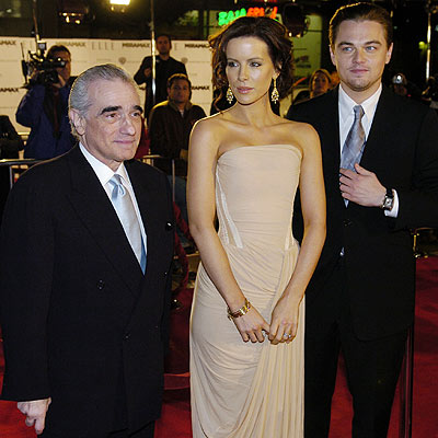 El director Martin Scorsese, junto a Kate Beckinsale y Leonardo DiCaprio, en el estreno de  El aviador   en Los Ángeles. 