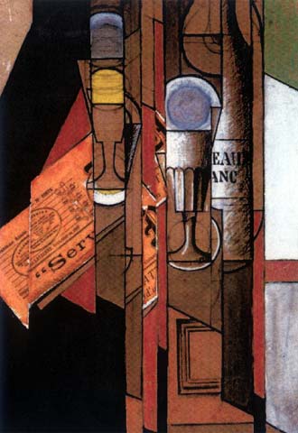  Vasos, diario y botella de vino  (1913) de Juan Gris.