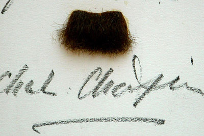 Uno de los bigotes falsos que Charles Chaplin utilizó para la caracterización de Adolf Hitler en la película  El gran dictador.  Fueron subastados por 25.800 euros y 17.250 euros el martes pasado en Christie's.