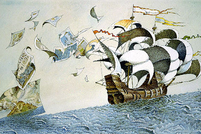 Ilustración de Tullio Pericoli sobre Stevenson.