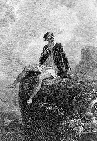 Detalle de la obra  Penitencia de Don Quijote en Sierra Morena  (1818), de Francis Engleheart. Dibujo de Robert Smirke.