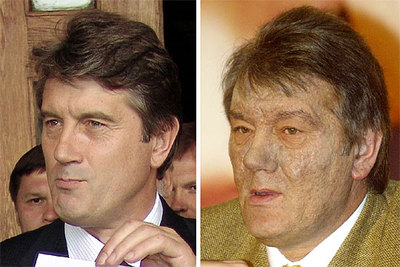 Víktor Yúshenko, en julio de 2004 (izquierda) y en diciembre.