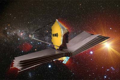 Ilustración del futuro telescopio espacial  James Webb,  un proyecto de la NASA, la Agencia Europea del Espacio y la Agencia Espacial Canadiense.