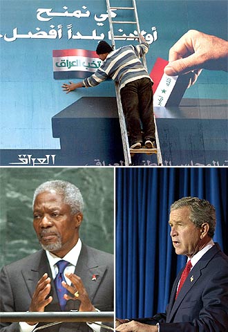 Preparativos para las elecciones del 30 de enero en Irak. Abajo, Kofi Annan (izquierda) y Geoge W. Bush.