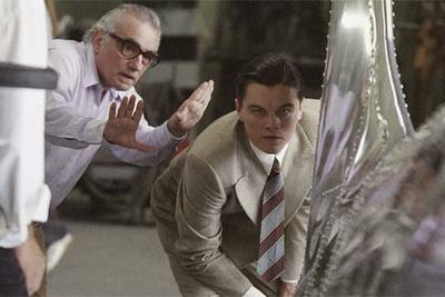 Martin Scorsese (izquierda) y Leonardo DiCaprio, durante el rodaje de  El aviador. 