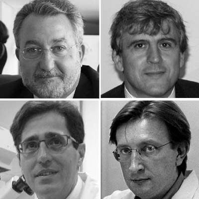 Arriba, Bernat Soria (izquierda) y José López Barneo. Abajo, Ángel Concha (izquierda) y Carlos Simón.