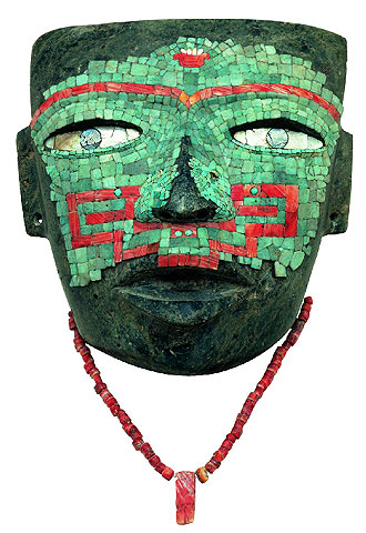 Máscara teotihuacana ('circa' 450) con obsidiana, concha y turquesa.