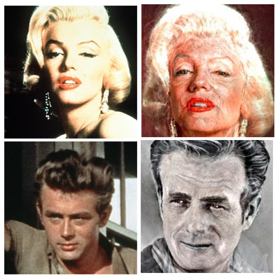 Así hubieran envejecido Marilyn Monroe y James Dean, según el  software  del Laboratorio de la Percepción.