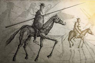 Aguafuerte de Joan Ponç de 1979 que se exhibe en la exposición  Visiones del Quijote  en La Pedrera, Barcelona.