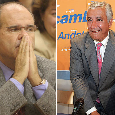 Chaves, ayer, en el Parlamento andaluz; Arenas, ayer, en el Parador Nacional de Córdoba.