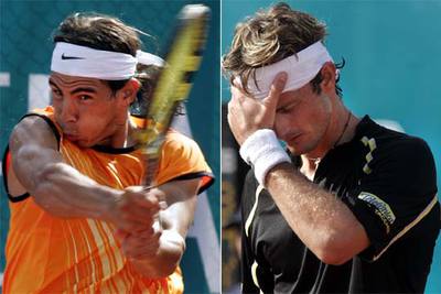 Nadal, a la izquierda, y Ferrero, ayer durante el partido en Valencia.