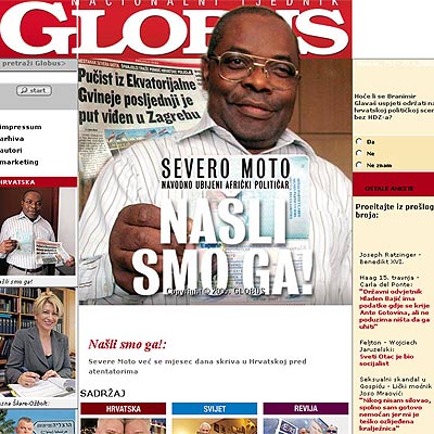 Portada del semanario croata  Globus  en la que aparece Severo Moto.