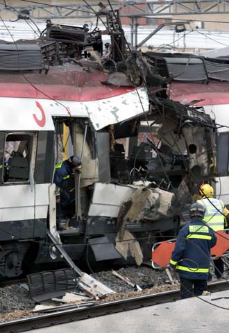 Uno de los trenes de cercanías atacados el 11-M.