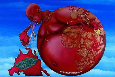 'El mundo, vomitando' (2004), de Chéri Samba, cuadro incluido en la exposición del Centro Pompidou.