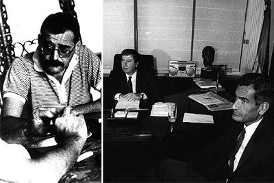 A la izquierda, Eugenio  Antxon  Etxebeste, miembro de ETA, en 1988. A la derecha, el ex ministro del Interior José Luis Corcuera (izquierda) y el ex secretario de Estado para la Seguridad Rafael Vera, en 1988.