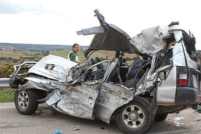 Estado en el que quedó el todoterreno involucrado en el accidente mortal cerca de Sigüenza.