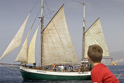 Barcos de época navegan por la costa de Adra