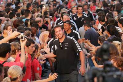 Los componentes de Suráfrica, durante la presentación de los equipos ayer en Valencia.