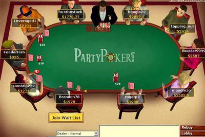 Imagen de una partida en la página  web  Partypoker.com.