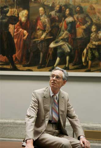 John Elliott, en la inauguración en el Prado, el 1 de julio, de la exposición  Felipe IV y el Buen Retiro .