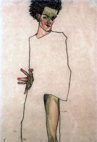  Autorretrato,   1910, acuarela y carboncillo de Egon Schiele.